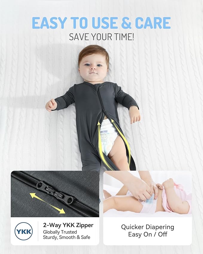 HAPIU Rayon from Bamboo Baby Footed Pajamas, 2 Way Zipper YKK, Footie for Baby Boy Girls, Newborn-24 Months