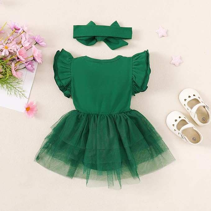 Baby Girl Clothes Infant Ruffle Sleeve Romper Dress Newborn Solid Tutu Skirt Sets Jumpsuit Headband Outfit