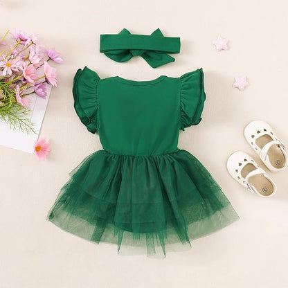 Baby Girl Clothes Infant Ruffle Sleeve Romper Dress Newborn Solid Tutu Skirt Sets Jumpsuit Headband Outfit