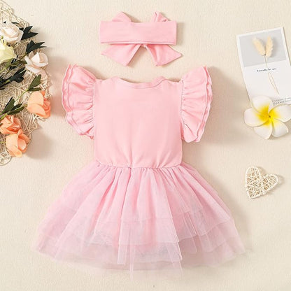 Baby Girl Clothes Infant Ruffle Sleeve Romper Dress Newborn Solid Tutu Skirt Sets Jumpsuit Headband Outfit