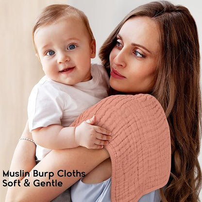 Muslin Burp Cloths for Baby 100% Cotton Burping Cloths for Boys Girls Large 20''X10'' Extra Soft and Absorbent 12 Pack - Gradient Caramel