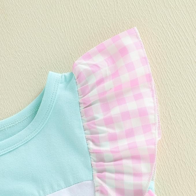 Newborn Outfits Baby Girl Clothes Summer Fly Sleeve Ice Cream Embroidery Romper Plaid Bow Ruffle Bodysuit Jumpsuit