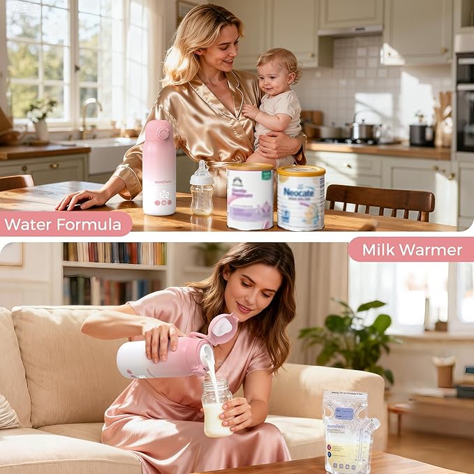Portable Bottle Warmer for Travel, Dual Heating Modes for Breastmilk & Water, Portable Bottle Milk Warmer with Fast Heating & Long Battery Life, 12 Ounces Large Capacity (Pink)