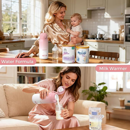 Portable Bottle Warmer for Travel, Dual Heating Modes for Breastmilk & Water, Portable Bottle Milk Warmer with Fast Heating & Long Battery Life, 12 Ounces Large Capacity (Pink)