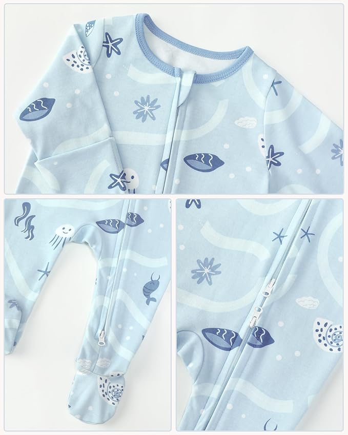 Baby Sleepers 3 Pack Cotton Pajamas for Newborn 0-3 3-6 6-9 Months Boys Girls Clothes Sleep 'N Play Footie PJs