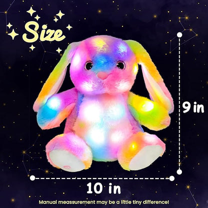 Hopearl LED Plush Bunny Colorful Lighting Up Stuffed Animal Rabbit Floppy Night Lights Glow in The Dark Birthday Festival for Kids Toddler Girls, Rainbow, 10''