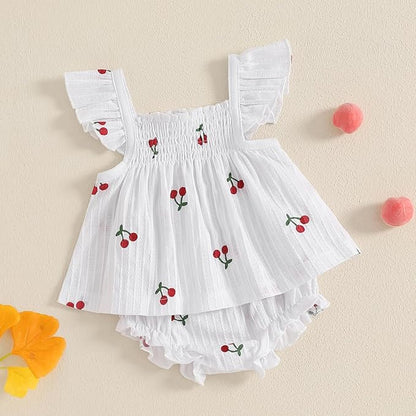 Mubineo Baby Girl Summer Clothes Cute Ruffle Tops Dress Shorts Outfits Set Infant Toddler Shrit Bloomers Princess Outfit