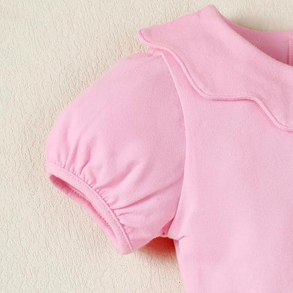 0-24M Infant Girls Ruffle Collar Romper Baby Girl Solid Color Bodysuit Casual Jumpsuit (Pink short, 18-24 Months)