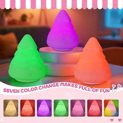 Night Light for Kids, Rechargeable Dimmable Silicone LED Nightlight with 7 Colors, Baby Nursery Night Lamp, Touch Squishy Lamp, Cute Gifts for Girls, Boys, Toddler Room Decor, Christmas Tree