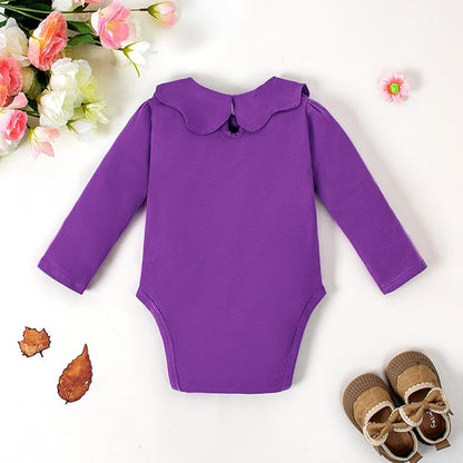 0-24M Infant Girls Ruffle Collar Bodysuit Baby Girl Casual Romper Toddler Solid Color Jumpsuit Winter Clothes
