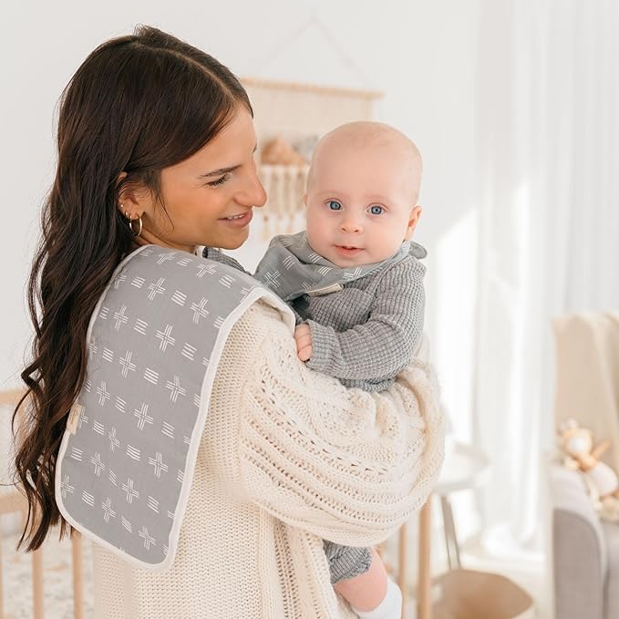 Crane Baby Muslin Burp Cloths Set, Woodland Animals, Gender Neutral Baby Gift, Absorbent Cotton Terry Backing, Machine Washable, 7" X 20"