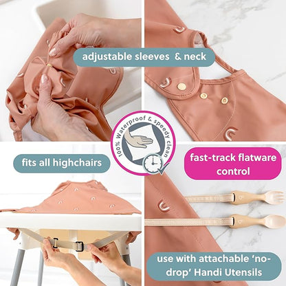 BIBaDO - Long Sleeve Baby Bibs - Babies & Toddlers 6-36 Months - Coverall Baby Led Weaning Bib - Easy Wipe, Soft & Waterproof