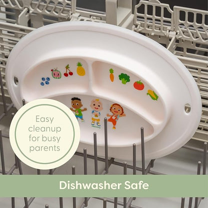 CoComelon Silicone Divider Plate - Suction Plates for Toddlers, Babies - BPA-Free- Non Slip Reusable Portable Toddler Plates with Suction, Less Mess - Portion Meal Time - Non Toxic, Dishwasher Safe