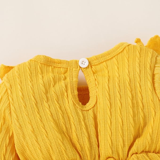 Happy Town Baby Girl Romper Infant Fall Winter Clothes Ruffle Sweater Long Sleeve Bodysuit Jumpsuit and Headband