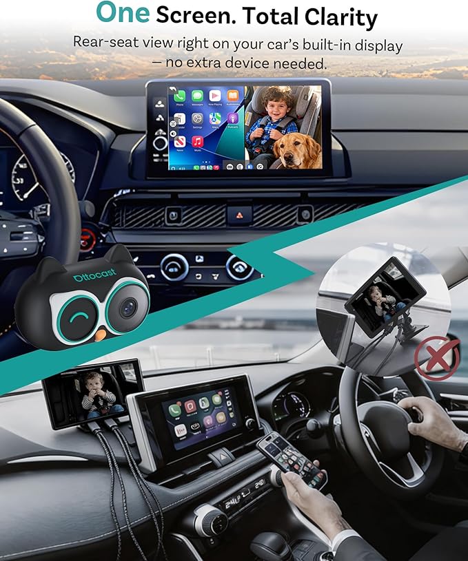 OTTOCAST Baby Car Camera &Wireless CarPlay Adapter,1080P HD Rear Seat Monitor Display on Car Screen,150°Wide Angle No-Glow Night View, Safety for Kids & Infants