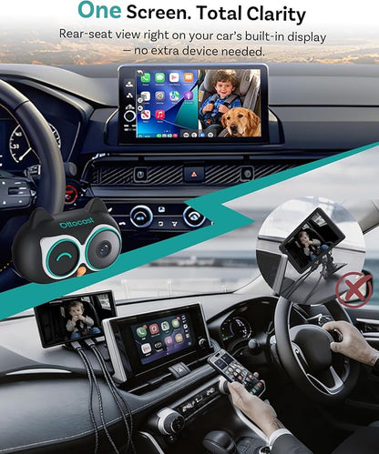 OTTOCAST Baby Car Camera &Wireless CarPlay Adapter,1080P HD Rear Seat Monitor Display on Car Screen,150°Wide Angle No-Glow Night View, Safety for Kids & Infants