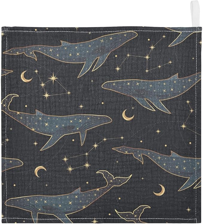 vvfelixl Baby Muslin Washcloths Celestial Constellation Whale Baby Burp Cloths Cotton Baby Face Towel for Newborn Infants Boys Girls Soft and Absorbent 11.8 X 11.8 in, 3 Pack