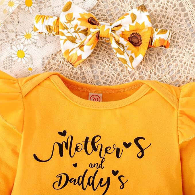 GDTOGRT Newborn Baby Girl Clothes Outfit Set Sweet Ruffle Romper, Pants and Headband 0 3 6 9 12 18 Months Infant Clothing