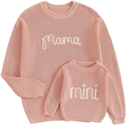 Mommy and Me Sweater Matching Family Outfit Long Sleeve Knit Sweater Pullover Mom and Baby Clothes