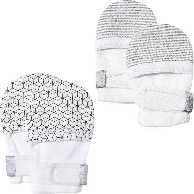 HAPIU Baby No Scratch Mittens Stay On, 100% Cotton Breathable, Adjustable Infant Gloves for Boys Girls, Newborn - 12 M
