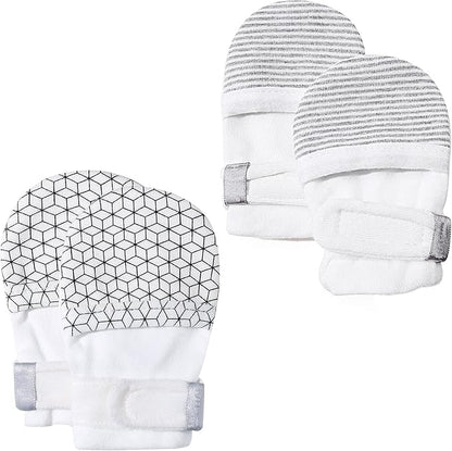 HAPIU Baby No Scratch Mittens Stay On, 100% Cotton Breathable, Adjustable Infant Gloves for Boys Girls, Newborn - 12 M