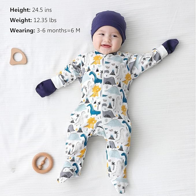 Newborn Baby One-Piece Footies Romper 2-Way Zip Cotton Bodysuit Long-Sleeve Jumsuit 4-Pack, 0-12 Months