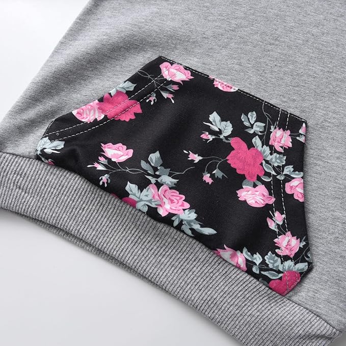 Eghunooy Baby Girl Clothes Long Sleeve Floral Hoodie Sweatshirt Pants with Pocket Headband Outfit Sets