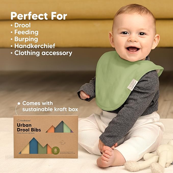 8-Pack Organic Baby Bibs for Boys, Girls - Soft Cotton Drooling and Teething Bibs for Baby Girl & Boy, Extra Absorbent, Easy to Clean & Put On for Toddler, Newborn, Infant 0-24 Months (Sahara)