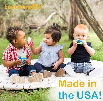 Teetherpop Fillable Silicone Teether for Babies (2-Pack) – Breastmilk Popsicle Molds for Teething w/Spill-Proof Sippy Slits – Freezable Baby Teethers for Liquids & Purées (PinkLemon/LimonTeal)