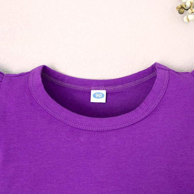 12M-14Y Toddler Baby Girls T Shirt Solid Color Blouse Ruffle Top Cotton Casual Tees Plain Shirt