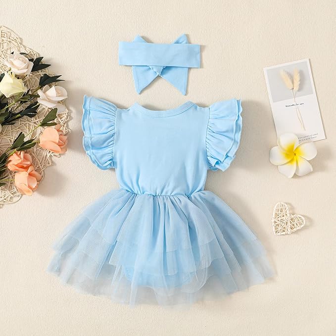 Baby Girl Clothes Infant Ruffle Sleeve Romper Dress Newborn Solid Tutu Skirt Sets Jumpsuit Headband Outfit