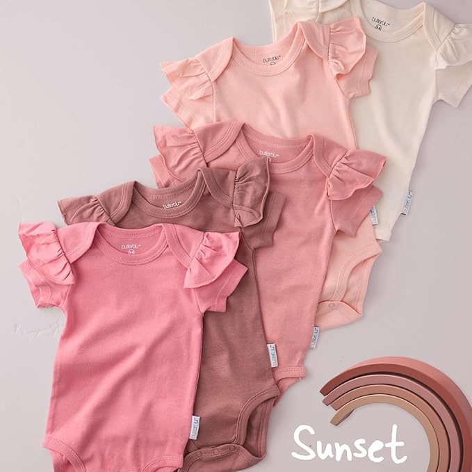 baby-girls Rory 5-pack Short Sleeve Ruffle Shoulder Bodysuits 100% Organic Cotton for Baby Girls