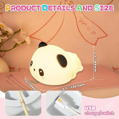 Night Light for Kids, Rechargeable Dimmable Silicone LED Nightlight with 7 Colors, Baby Nursery Night Lamp, Touch Squishy Lamp, Cute Gifts for Girls, Boys, Toddler Room Decor, Lying Panda