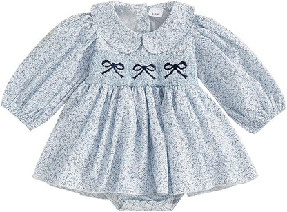 Summer Baby Girls Clothes Floral Short Sleeve Romper Dress Tutu Bodysuit Doll Collar Jumpsuit One Piece Outfit