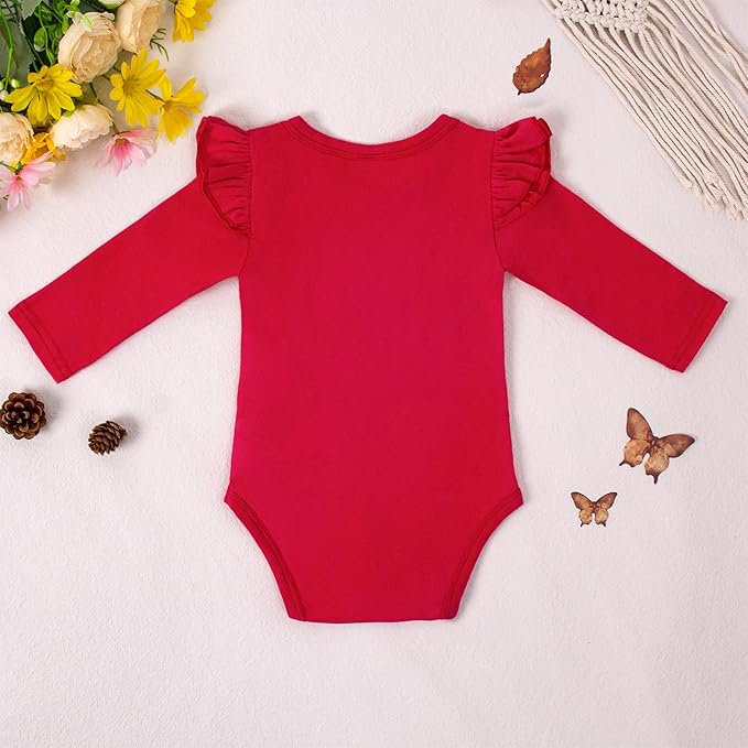 LYSMuch Baby Girls Ruffle Long Sleeve Bodysuit Infant Solid Color Top Jumpsuit Clothes