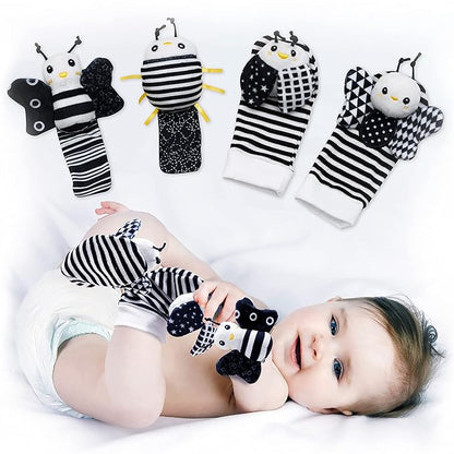 BABY K Baby Rattle Socks & Wrist Toys (Set E) - Newborn Toys for Baby Boy or Girl - Brain Development Infant Toys - Hand and Foot Rattles Suitable for 0-6, 6-12 Months Babies - Newborn Baby Gifts