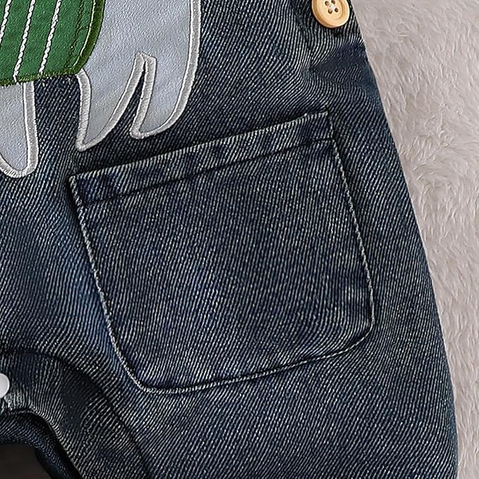 Baby Boy Clothes Fall Winter Outfits Long Sleeve Striped Romper Cute Cartoon Jeans Overalls Pants Set 0-18 Months