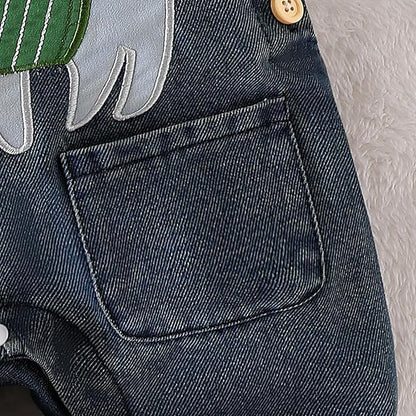 Baby Boy Clothes Fall Winter Outfits Long Sleeve Striped Romper Cute Cartoon Jeans Overalls Pants Set 0-18 Months