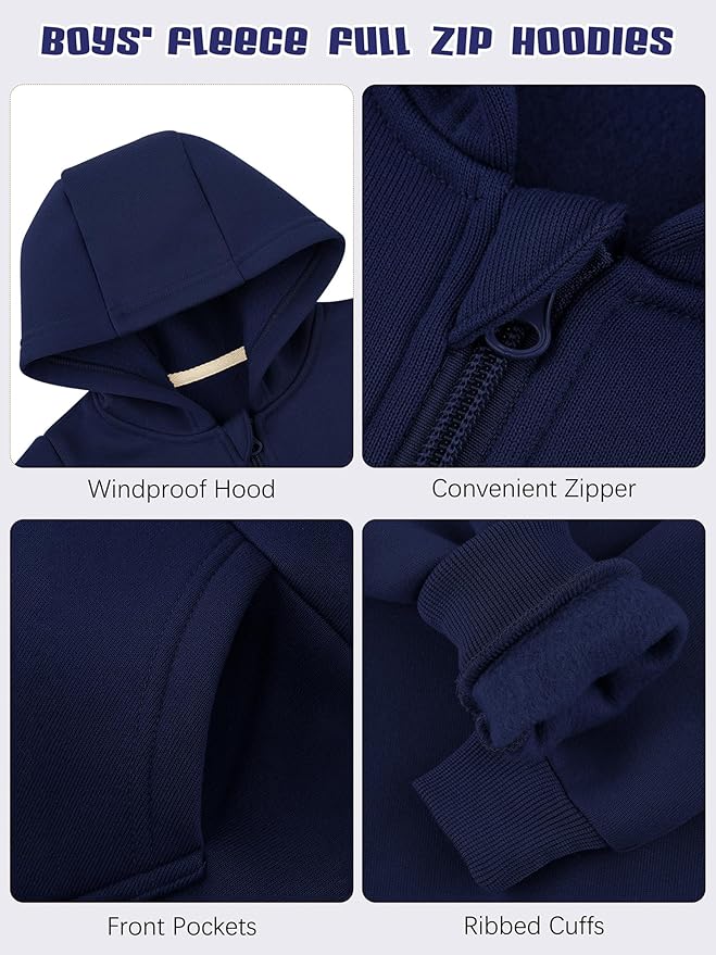 Cooraby 3 Packs Baby and Toddler Boys Long Sleeve Full-Zip Hoodies Infant Fleece Hooded Sweatshirts Jacket with Pouch Pockets