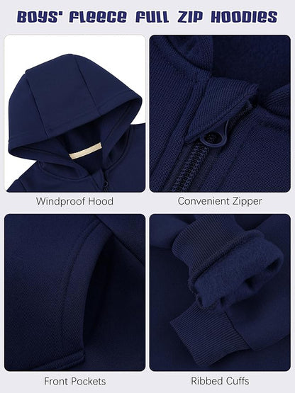 Cooraby 3 Packs Baby and Toddler Boys Long Sleeve Full-Zip Hoodies Infant Fleece Hooded Sweatshirts Jacket with Pouch Pockets