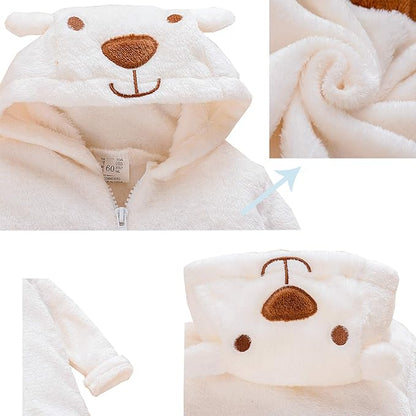 Newborn Baby Bear Fleece Romper One-Piece Footies Jumpsuit Pajama Infant Outfit for Baby Boys Girls