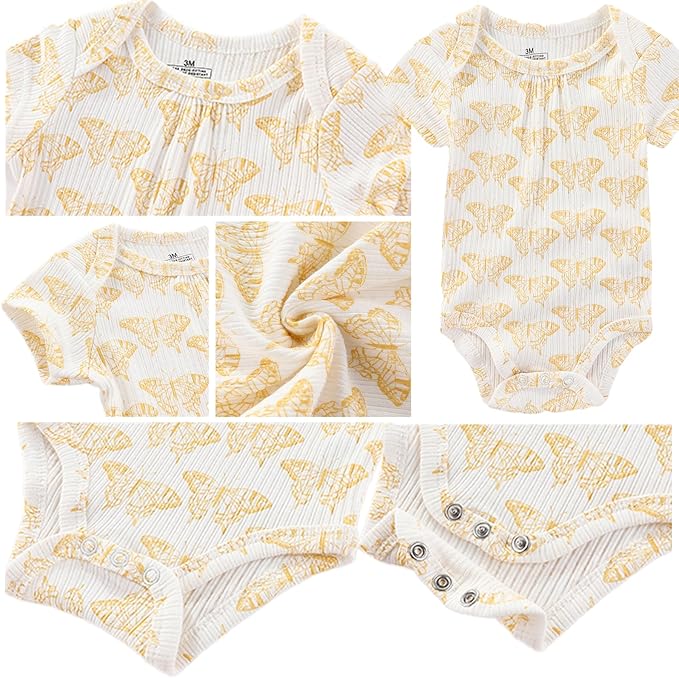 Baby Boy Girl Short Sleeve Bodysuits New Born 100% Cotton Clothes 5-Pack 0-12M