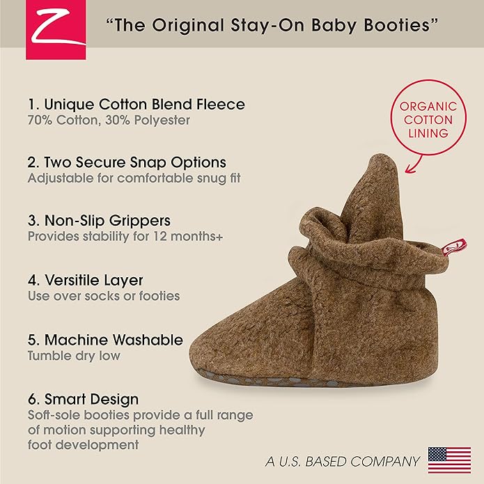 Zutano Unisex Fleece Baby Booties, Two Snap Closure, Newborn to 24 Months