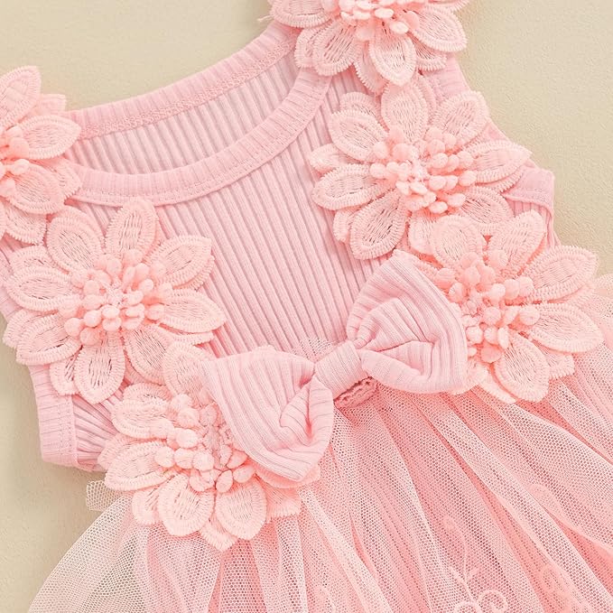 Infant Baby Girl Lace Romper Baby Tulle Dress Romper Flowers Bodysuit Spring Summer Festival Clothes with Headband