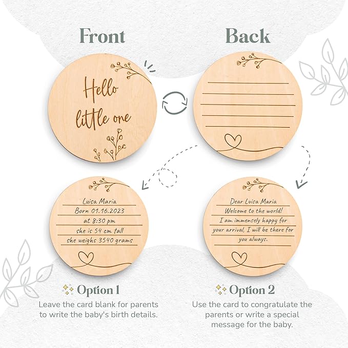 Mikito Organic Cotton Newborn Gift Box, Unisex Baby Gifts Including Muslin Lovey Comforter, Bandana Bib, Wooden Teether & Birth Announcement Sign