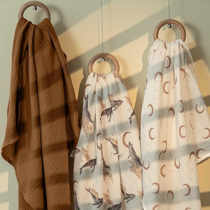 GLLQUEN BABY Muslin Swaddle Blankets,3-Pack Receiving Blanket for Newborn Boys and Girls,Baby Swaddle Blanket Unisex,Little Bear,Baby Essentials, Registry & Gift, 40 x 38 inches