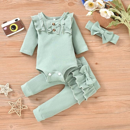 Aalizzwell Preemie Newborn Infant Baby Girls Clothes Ribbed Bodysuit Pants Set Fall Winter Outfits