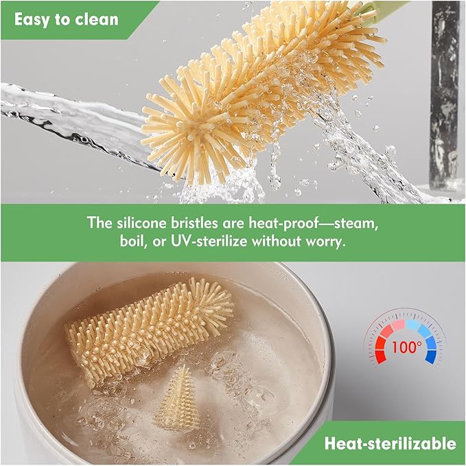 Baby Bottle Brush Set - Baby Bottle Cleaner Kit with Nipple Brush, Silicone Bottle Brush, Straw Cleaner Brush, Soap Dispenser, Bottle Drying Rack - 7 in 1 Bottle Cleaning Tool Set for Home and Travel