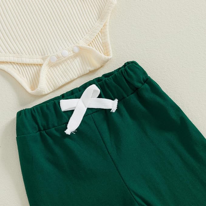 fhutpw Baby Boy Clothes 3 6 12 18 Months Ribbed Knitted Long Sleeve Romper and Pants Sets Newborn Fall Splicing Color Outfits