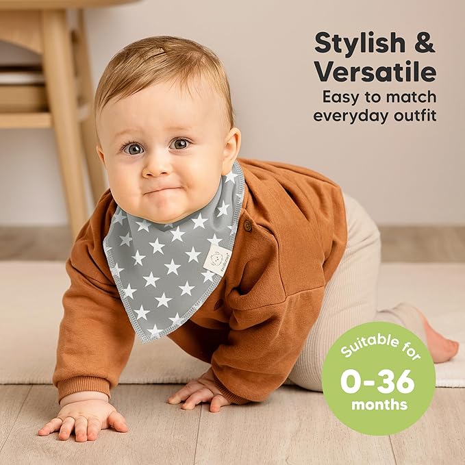 KeaBabies 8-Pack Organic Baby Bandana Bibs for Boys, Girls - Super Absorbent Triangle Baby Bibs for Drooling and Teething Infant, 100% Cotton Extra Soft for Newborn, Infant 0-36 Months (Crossroads)